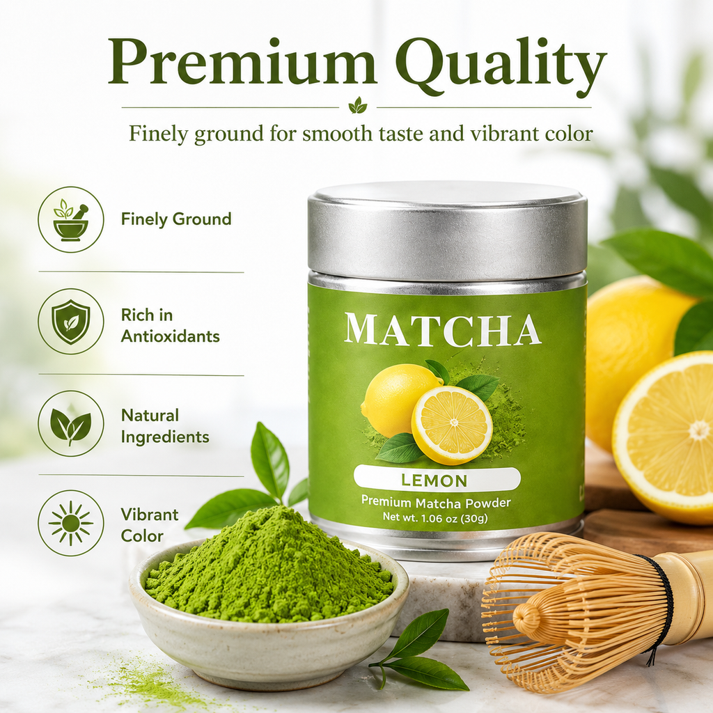 Premium Flavored Matcha Powder Set – 4 Delicious Flavors: Lemon, Strawberry, Mango & Vanilla